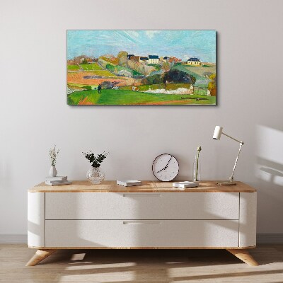 Tableau toile imprimée Paysage avec des maisons et une personne