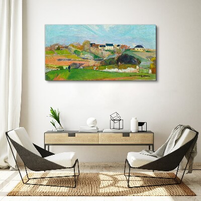 Tableau toile imprimée Paysage avec des maisons et une personne