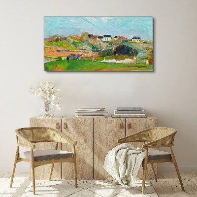 Tableau toile imprimée Paysage avec des maisons et une personne