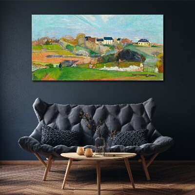 Tableau toile imprimée Paysage avec des maisons et une personne