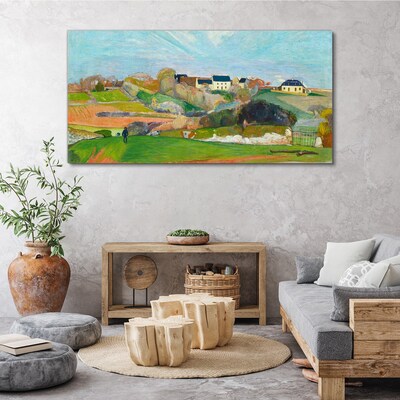 Tableau toile imprimée Paysage avec des maisons et une personne