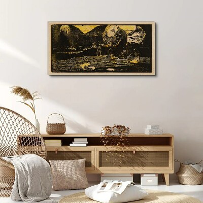 Tableau toile imprimée Paysages dorés et figures mystérieuses