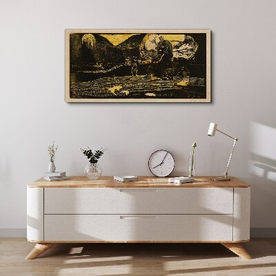 Tableau toile imprimée Paysages dorés et figures mystérieuses