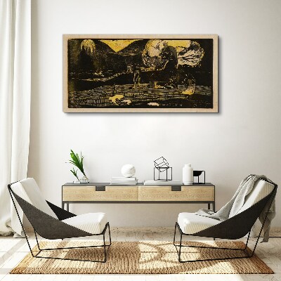 Tableau toile imprimée Paysages dorés et figures mystérieuses