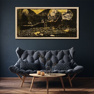 Tableau toile imprimée Paysages dorés et figures mystérieuses