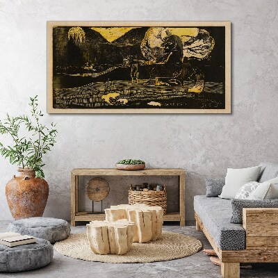 Tableau toile imprimée Paysages dorés et figures mystérieuses