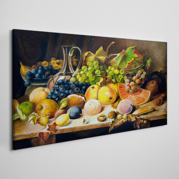 Tableau imprimé sur toile Nature morte avec des fruits et un récipient