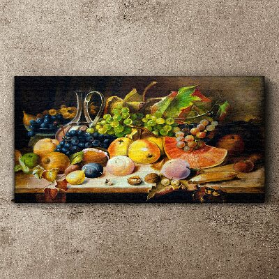 Tableau imprimé sur toile Nature morte avec des fruits et un récipient
