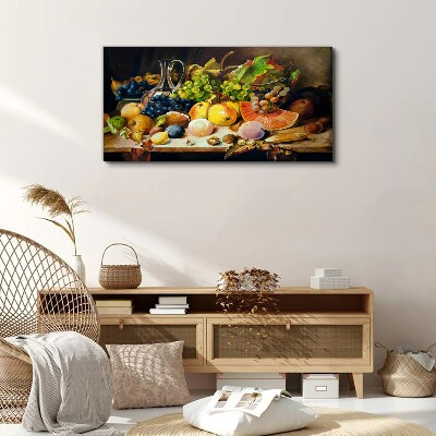 Tableau imprimé sur toile Nature morte avec des fruits et un récipient