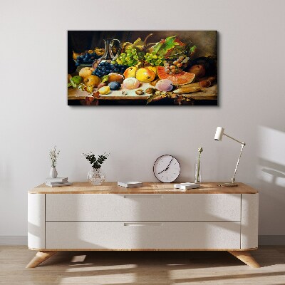 Tableau imprimé sur toile Nature morte avec des fruits et un récipient