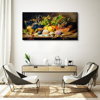 Tableau imprimé sur toile Nature morte avec des fruits et un récipient