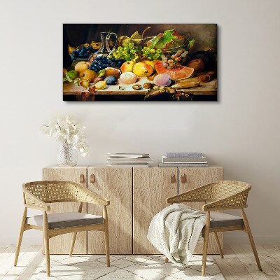 Tableau imprimé sur toile Nature morte avec des fruits et un récipient