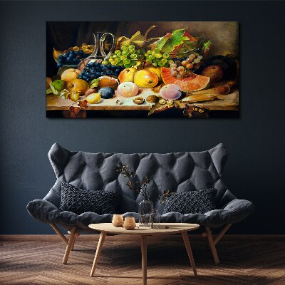 Tableau imprimé sur toile Nature morte avec des fruits et un récipient