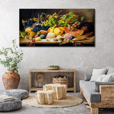 Tableau imprimé sur toile Nature morte avec des fruits et un récipient