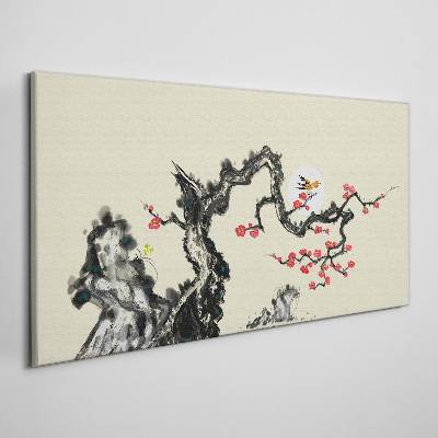 Tableau imprimé sur toile Scène de fleurs avec un oiseau