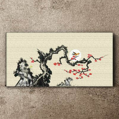 Tableau imprimé sur toile Scène de fleurs avec un oiseau