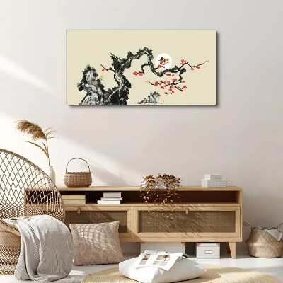 Tableau imprimé sur toile Scène de fleurs avec un oiseau