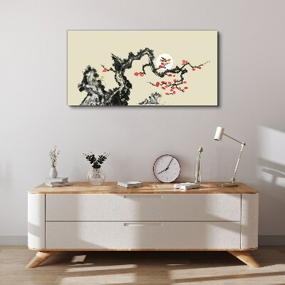 Tableau imprimé sur toile Scène de fleurs avec un oiseau
