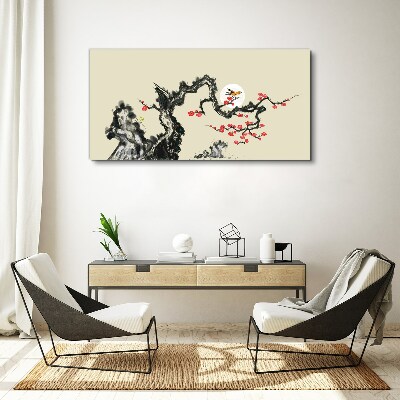 Tableau imprimé sur toile Scène de fleurs avec un oiseau