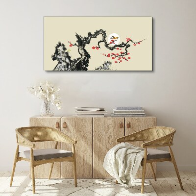 Tableau imprimé sur toile Scène de fleurs avec un oiseau