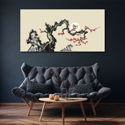 Tableau imprimé sur toile Scène de fleurs avec un oiseau