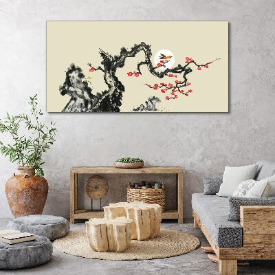 Tableau imprimé sur toile Scène de fleurs avec un oiseau