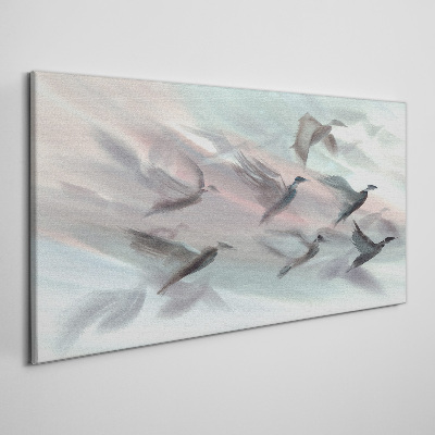 Tableau sur toile Vol d'oiseaux dans une aura pastel