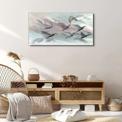 Tableau sur toile Vol d'oiseaux dans une aura pastel