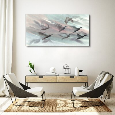 Tableau sur toile Vol d'oiseaux dans une aura pastel