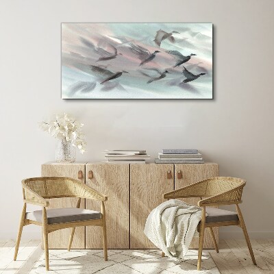 Tableau sur toile Vol d'oiseaux dans une aura pastel