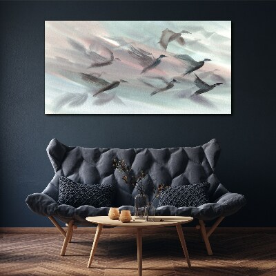 Tableau sur toile Vol d'oiseaux dans une aura pastel