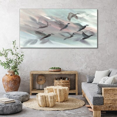 Tableau sur toile Vol d'oiseaux dans une aura pastel