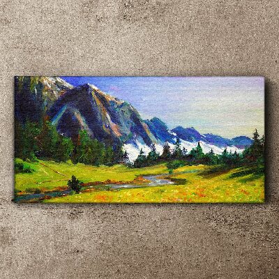 Tableau toile imprimée Paysage de montagne aux couleurs printanières