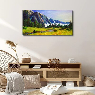 Tableau toile imprimée Paysage de montagne aux couleurs printanières