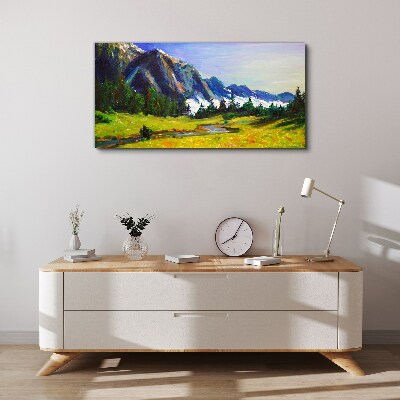 Tableau toile imprimée Paysage de montagne aux couleurs printanières