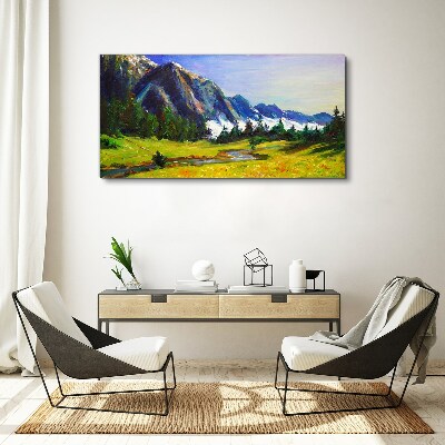 Tableau toile imprimée Paysage de montagne aux couleurs printanières