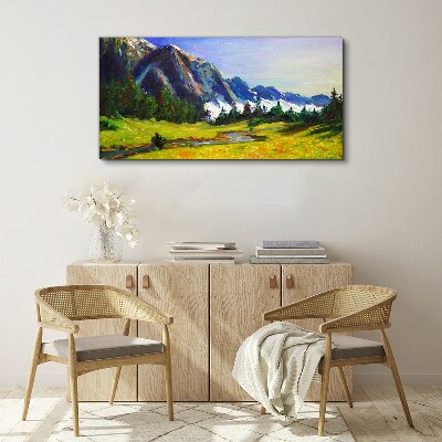 Tableau toile imprimée Paysage de montagne aux couleurs printanières