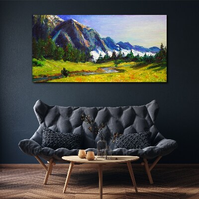 Tableau toile imprimée Paysage de montagne aux couleurs printanières