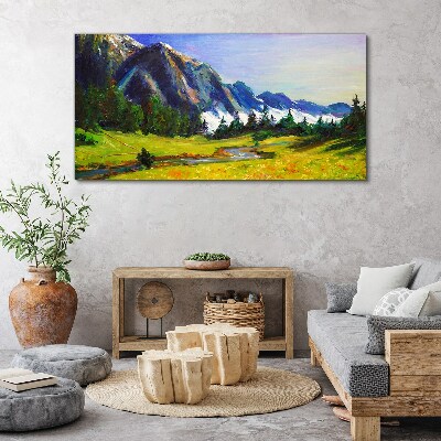 Tableau toile imprimée Paysage de montagne aux couleurs printanières