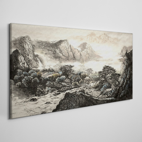Tableau toile imprimée Vallée de montagne brumeuse
