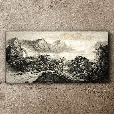 Tableau toile imprimée Vallée de montagne brumeuse