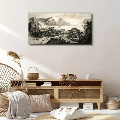 Tableau toile imprimée Vallée de montagne brumeuse