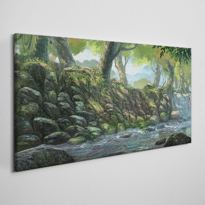 Tableau sur toile Un coin de verdure avec une cascade