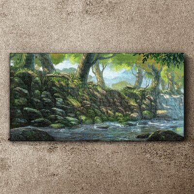 Tableau sur toile Un coin de verdure avec une cascade