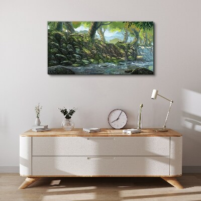 Tableau sur toile Un coin de verdure avec une cascade
