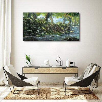 Tableau sur toile Un coin de verdure avec une cascade