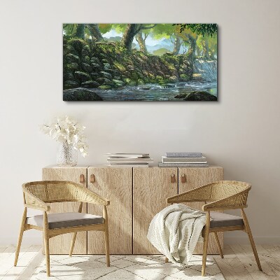 Tableau sur toile Un coin de verdure avec une cascade