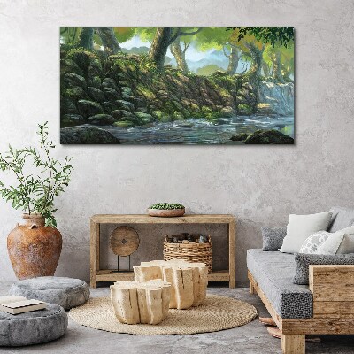 Tableau sur toile Un coin de verdure avec une cascade