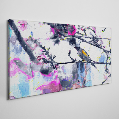 Tableau imprimé sur toile Un oiseau coloré sur un fond de fleurs