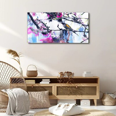Tableau imprimé sur toile Un oiseau coloré sur un fond de fleurs